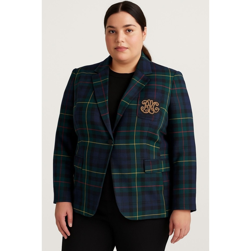 Lauren Ralph Lauren Bullion Plaid Wool-Blend Twill Blazer – Women's 16 – Crest P